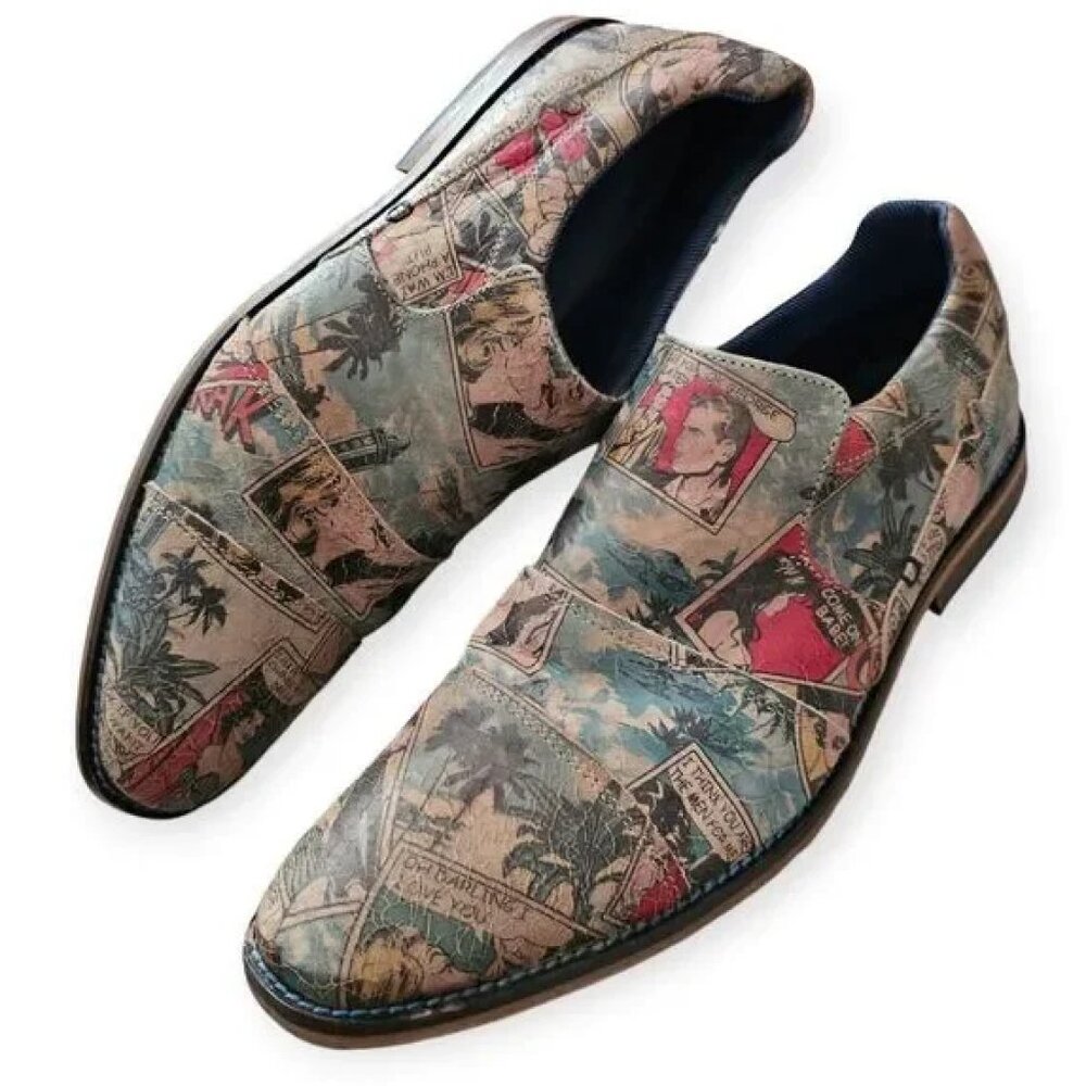 Men’s Steve Madden Art Vintage Comics Pop Art All-Over Print Leather Dress Shoe